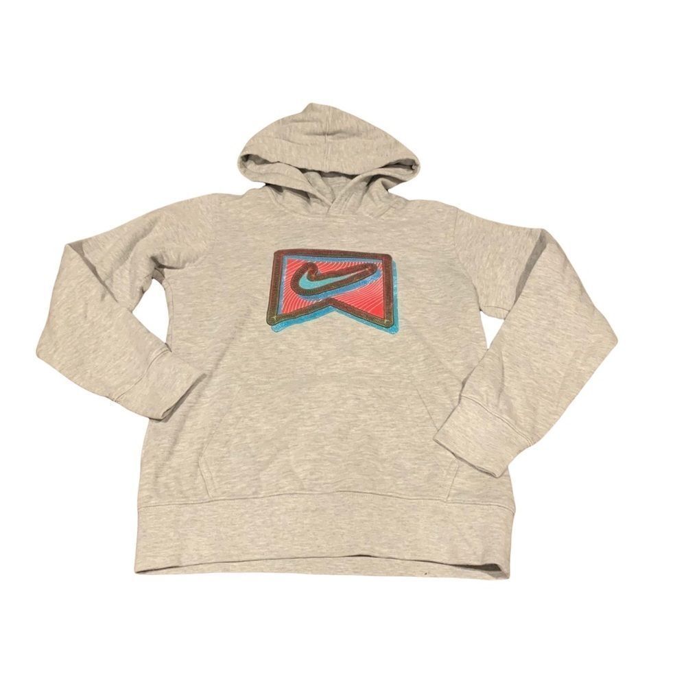 Nike Girls Glitter Swoosh Gray Hoodie Sz Large